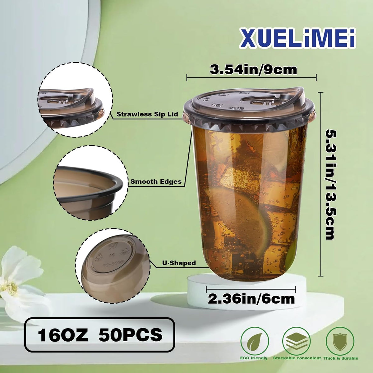 16oz Disposable Stemless Glasses With Strawless Sip Lids,PET Disposable Drinking Cups,Clear Plastic