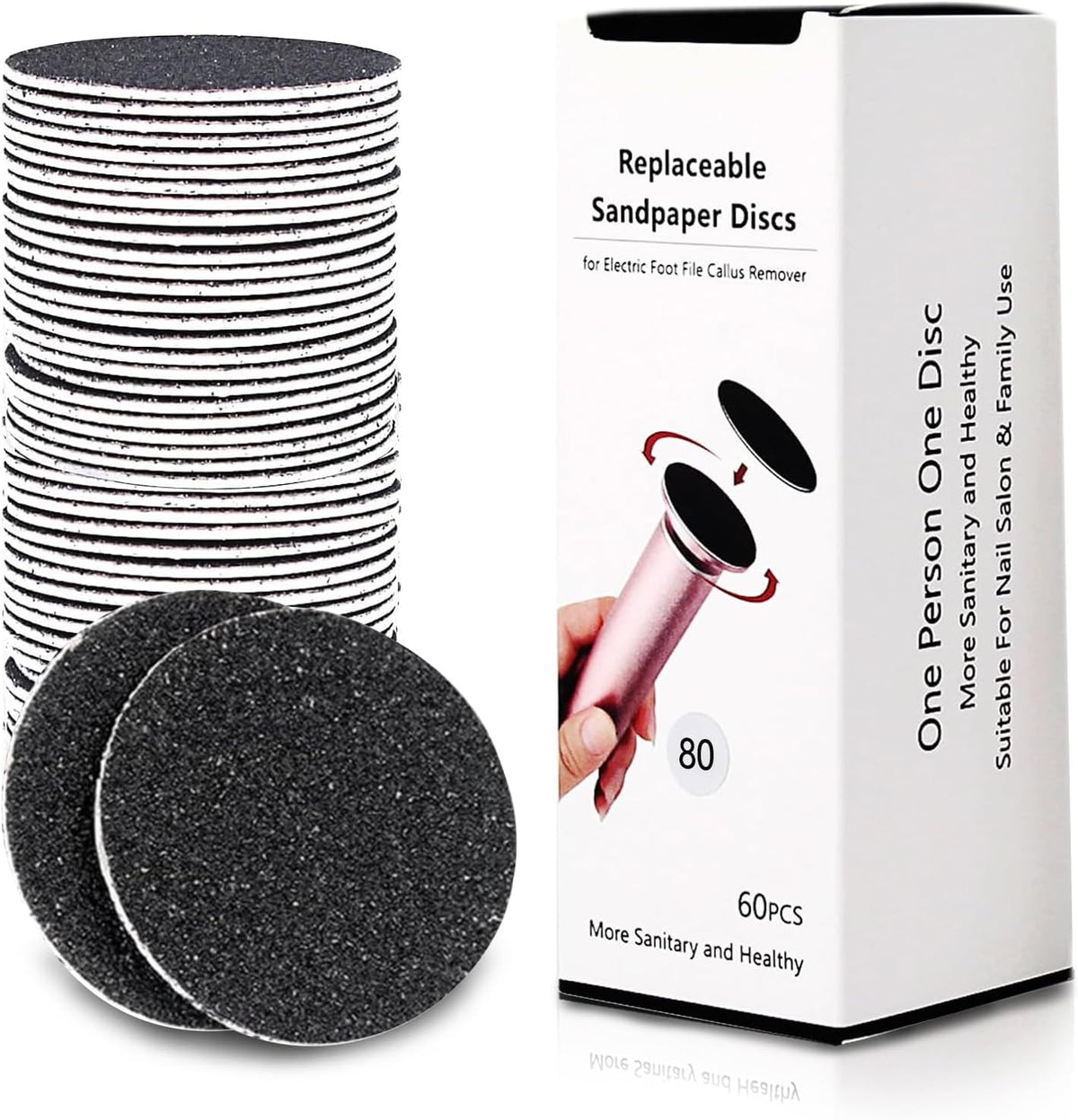 60 Pcs Replaceable Sandpaper Refill Discs for Electric Foot File Callus Remover Foot Care Dead Skin