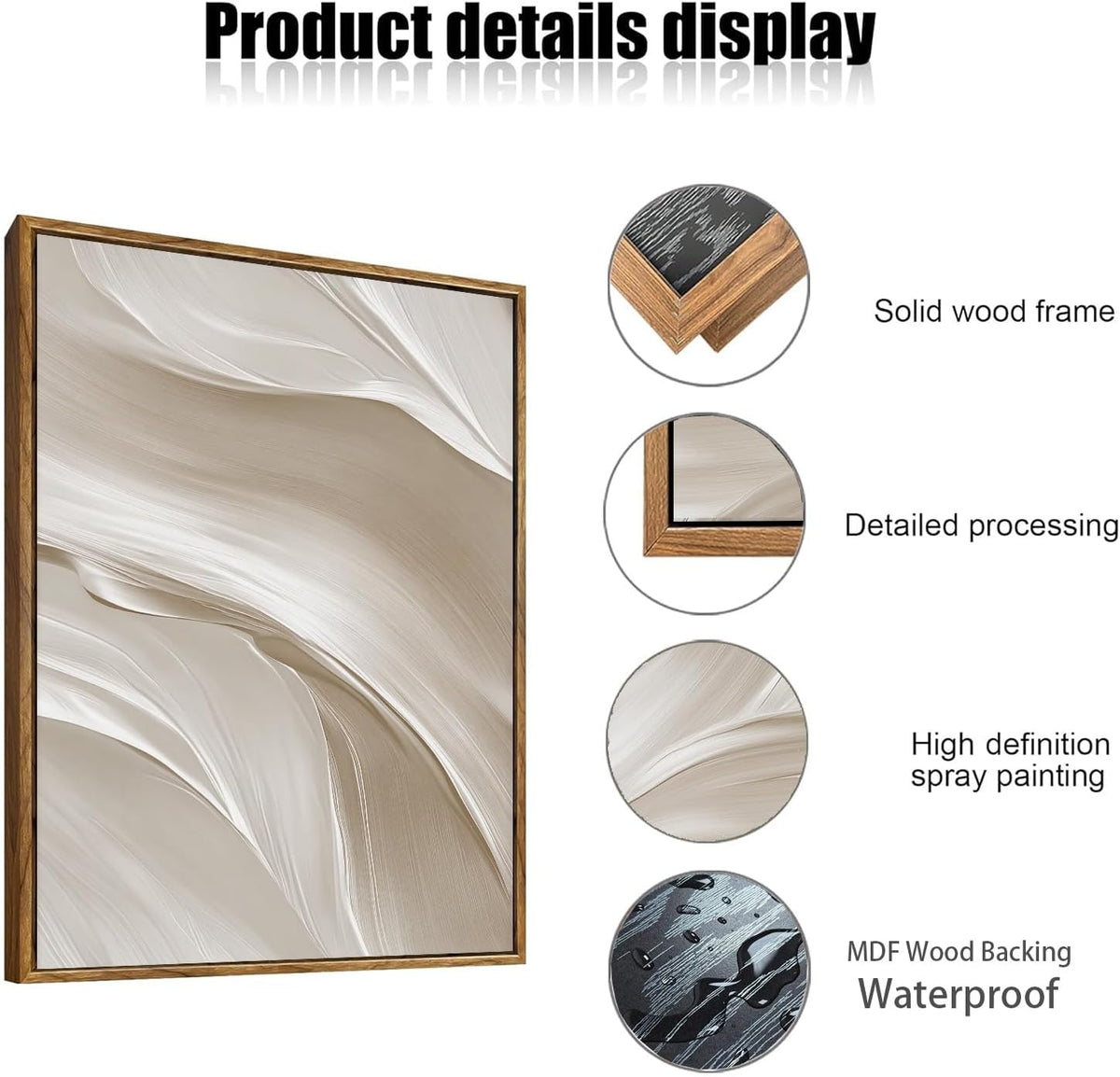 myusuar 3 Piece Large Abstract Framed Wall Art For Living Room, Smoke Texture Ink Beige White
