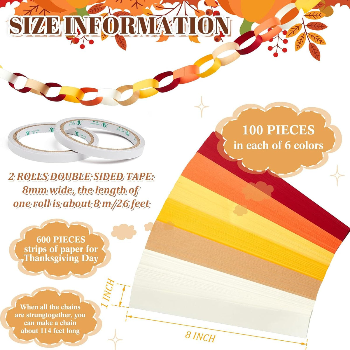 Lincia 600 Sheet Halloween Paper Chain Garland, Construction DIY Crafts Chain Strip for Fall