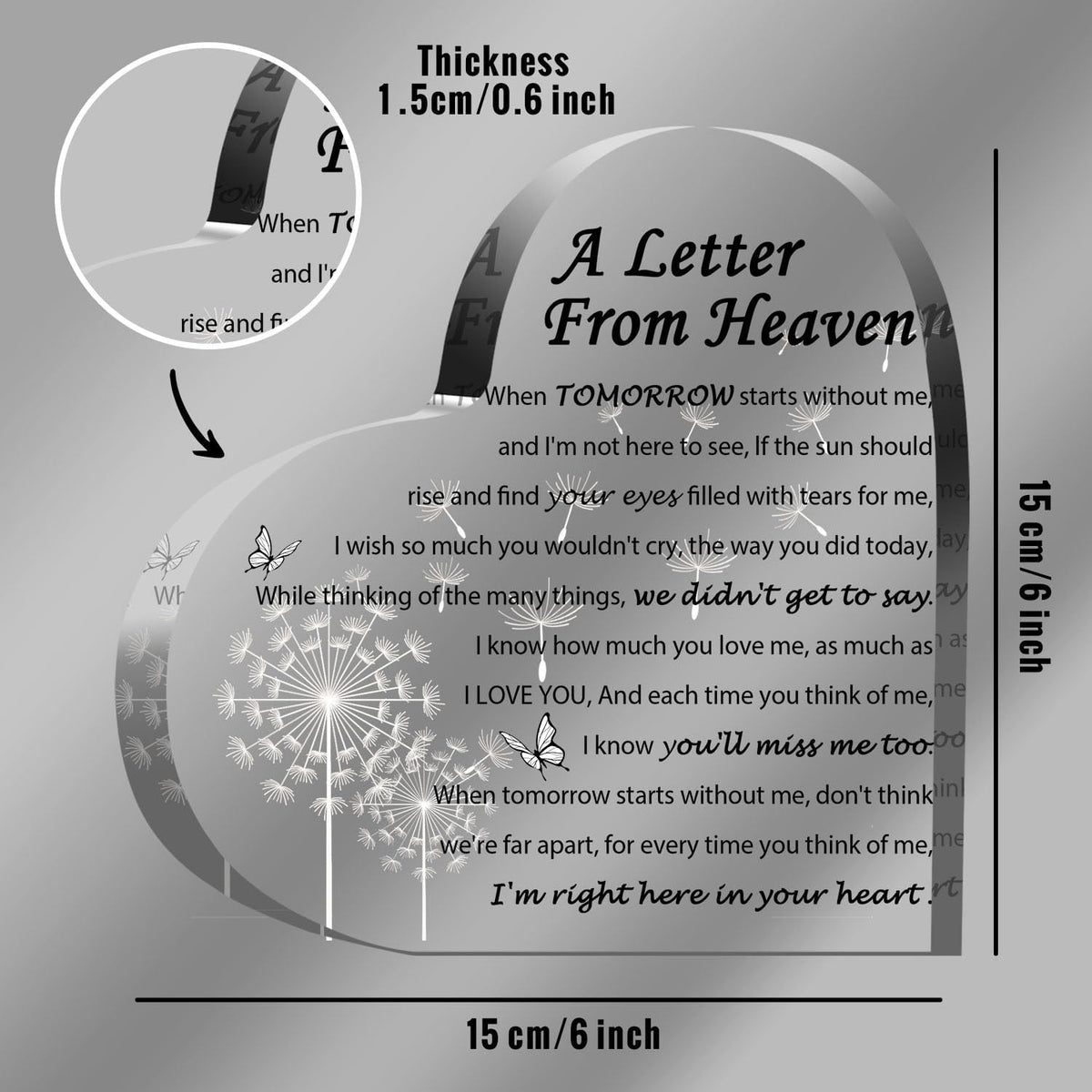 Sympathy Gifts - A Letter from Heaven- Memorial Gift for Loss of Mother Father Husband Son, Acrylic