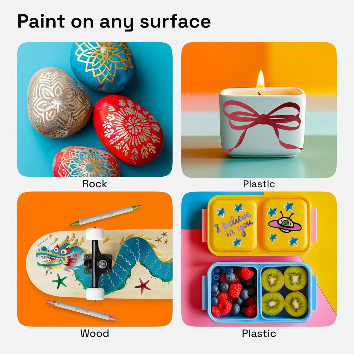 ARTISTRO 24 Metallic Dual-Tip Acrylic Paint Markers for Rock, Canvas, Glass, Wood, & More Fine +