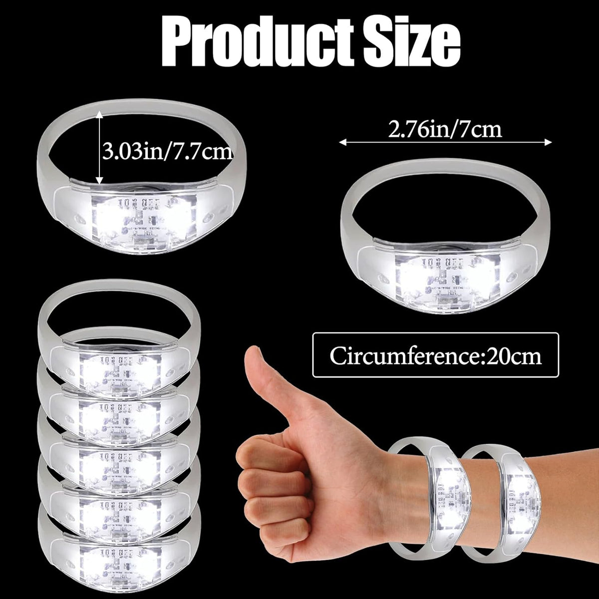 100 Pcs LED Bracelets Sound Activated with Flashing LED Strobe Music Control Light Up Bracelets for