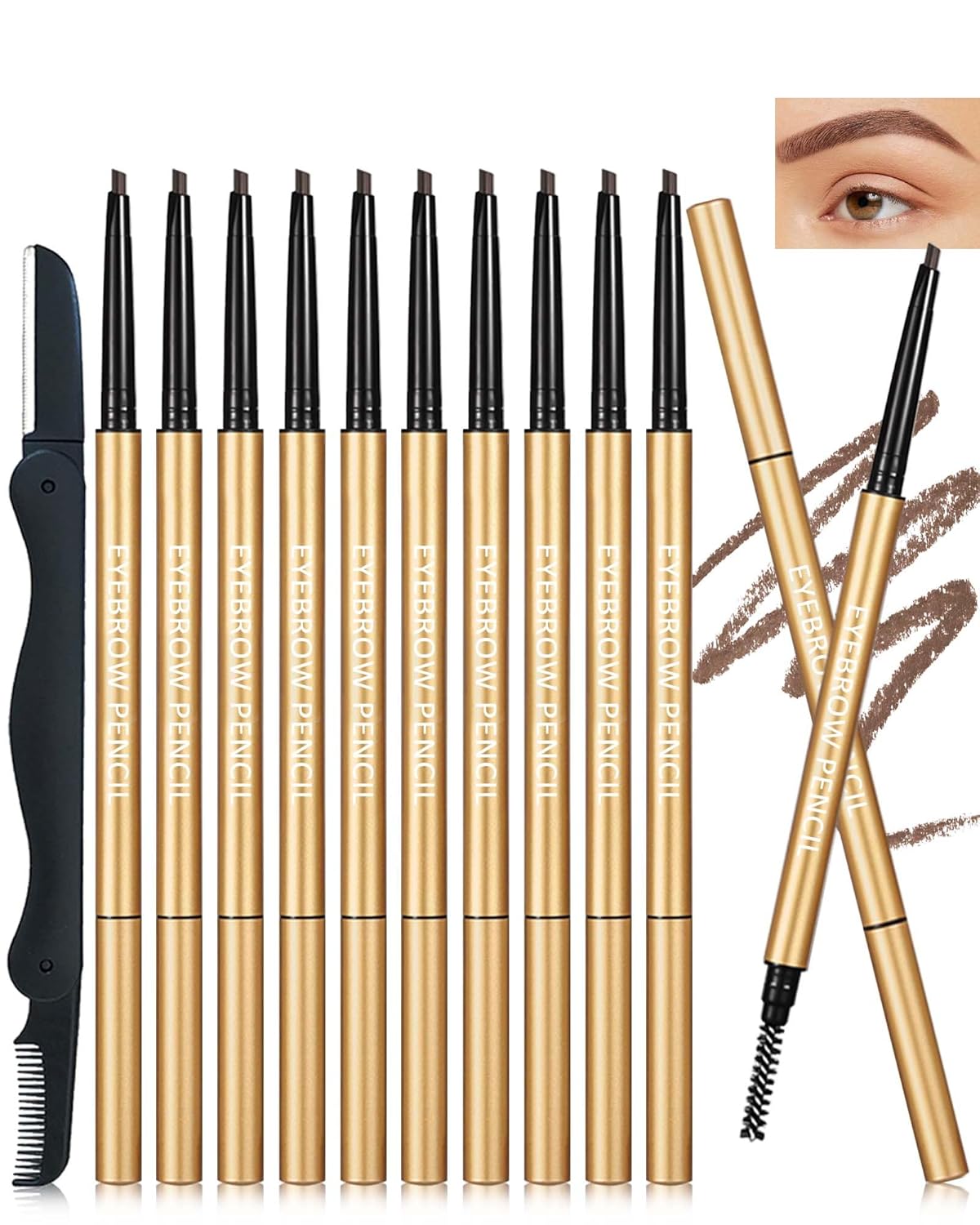 Eyebrow Pencil, 12Pcs Coffee Ultra-Fine Retractable Eye Brow Pencil for Women,Long-Lasting