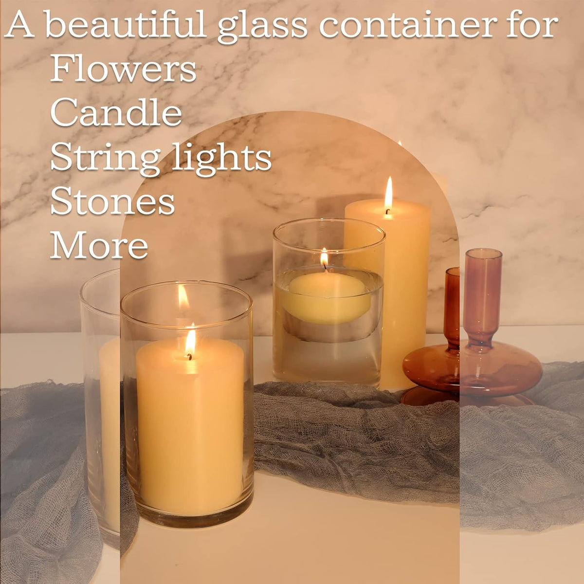 6 Pack Clear Glass Cylinder Vases, 6 Inch Flowers Vase, Floating Candle Holder for Table
