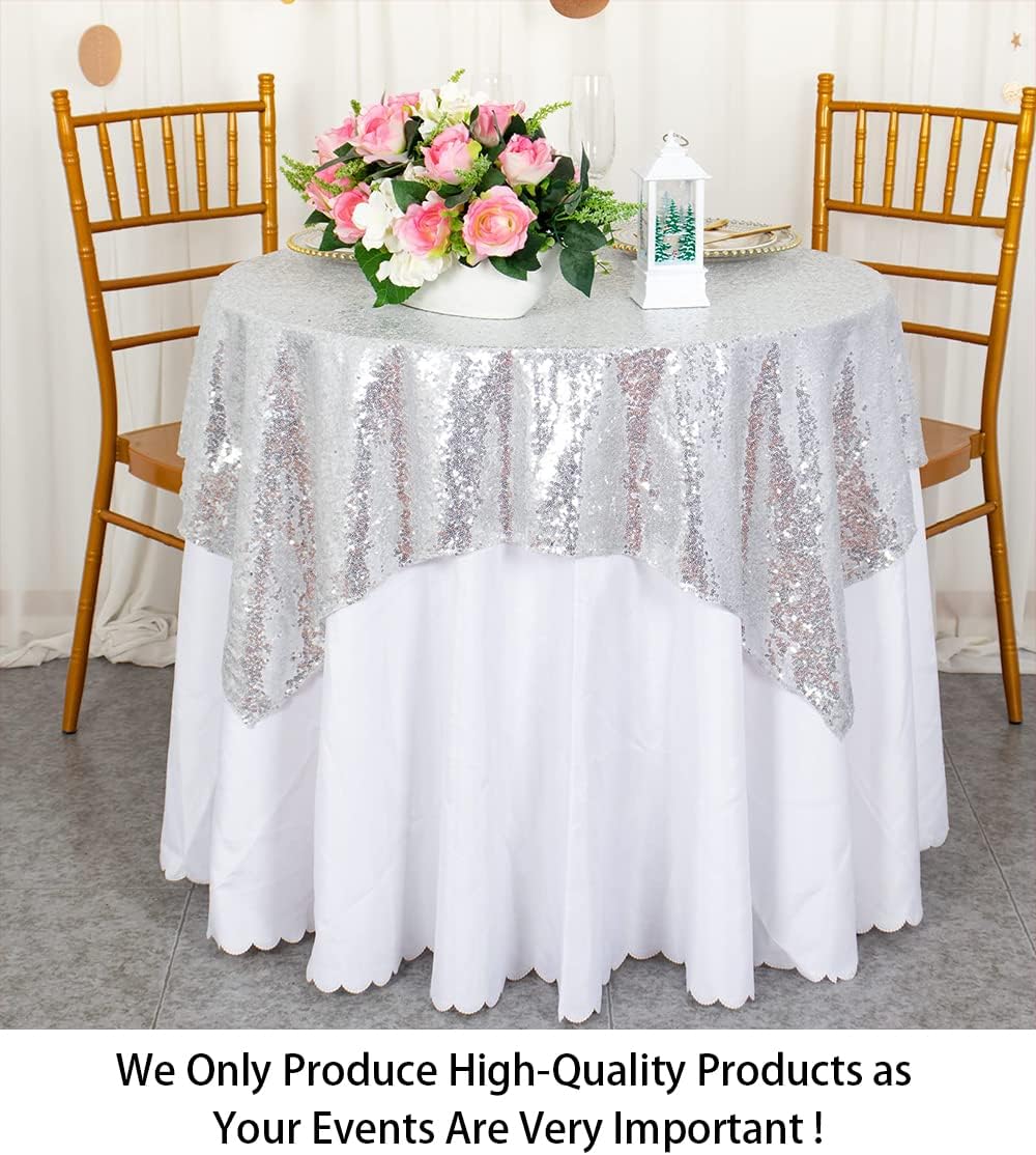 ShinyBeauty Sequin Tablecloth-Silver Sequin Table Overlay and Sequin Tablecloth/Linen for