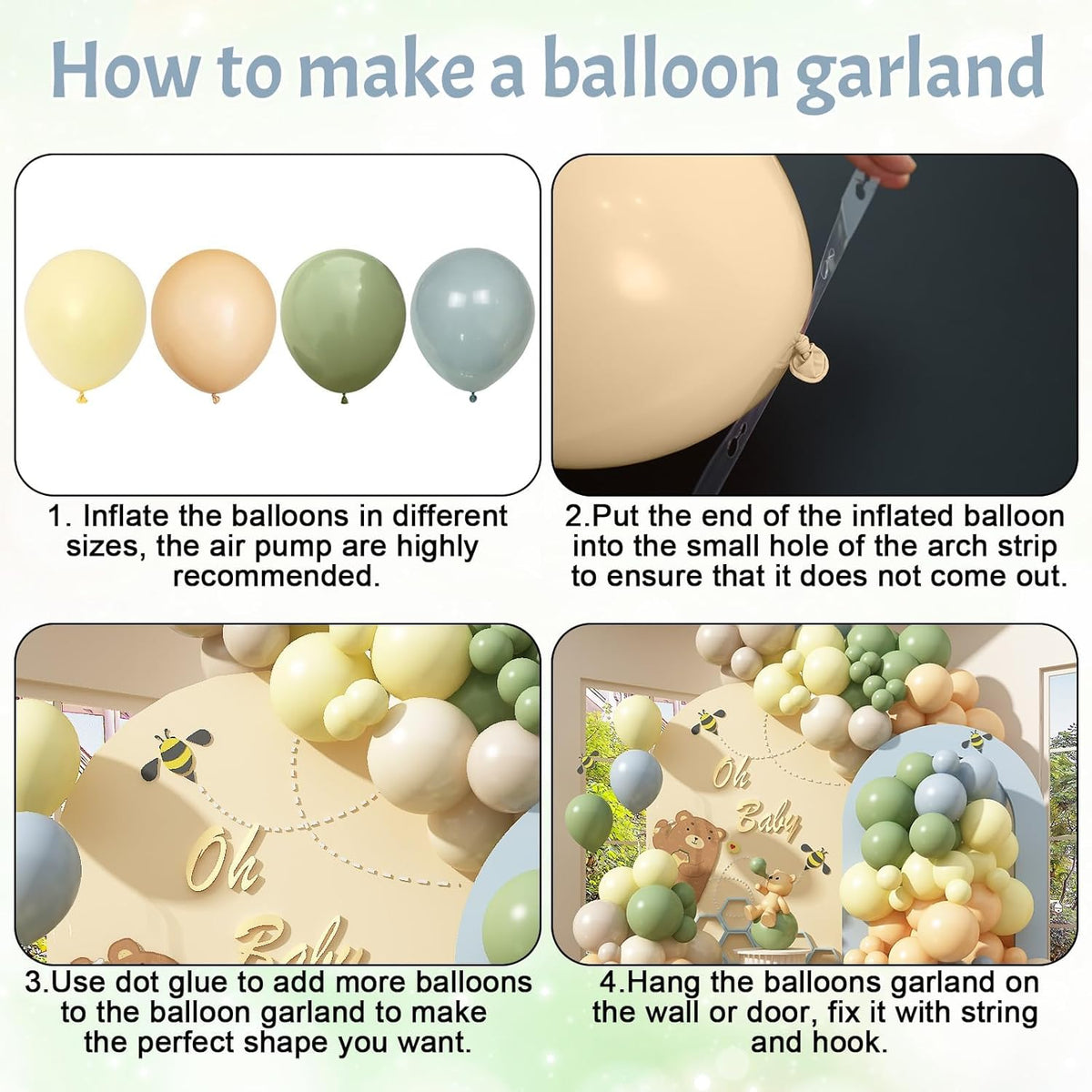 Blue and Green Balloon Arch Kit 115Pcs Dusty Blue Sage Green Balloons Garland Slate Yellow Cream