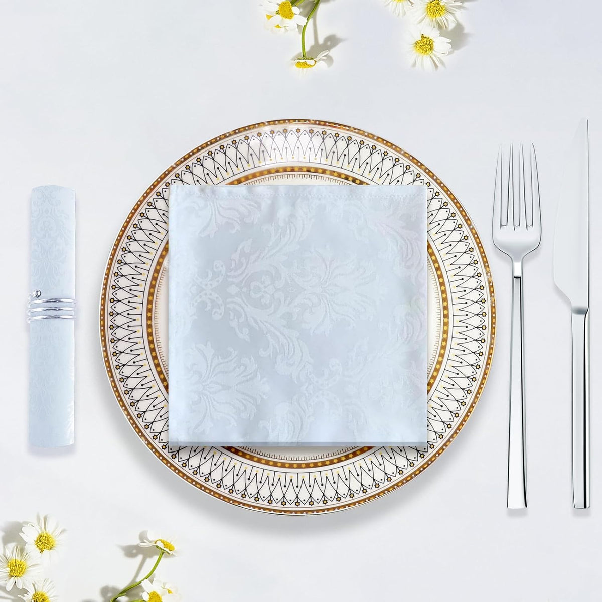 SASTYBALE White Cloth Napkins 20 x 20 Inch Set of 4, Washable Jacquard Damask Table Napkin for
