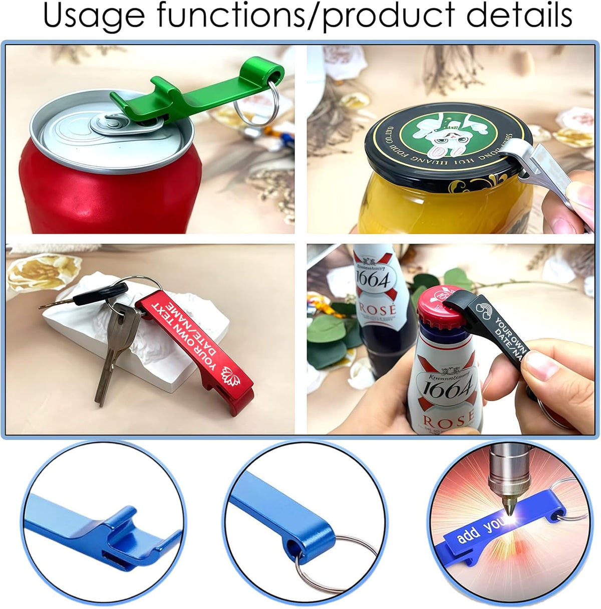UBJVA Custom Bottle Opener Bulk Personalized Aluminum Bottle Opener Keychains with Text Logo Photo