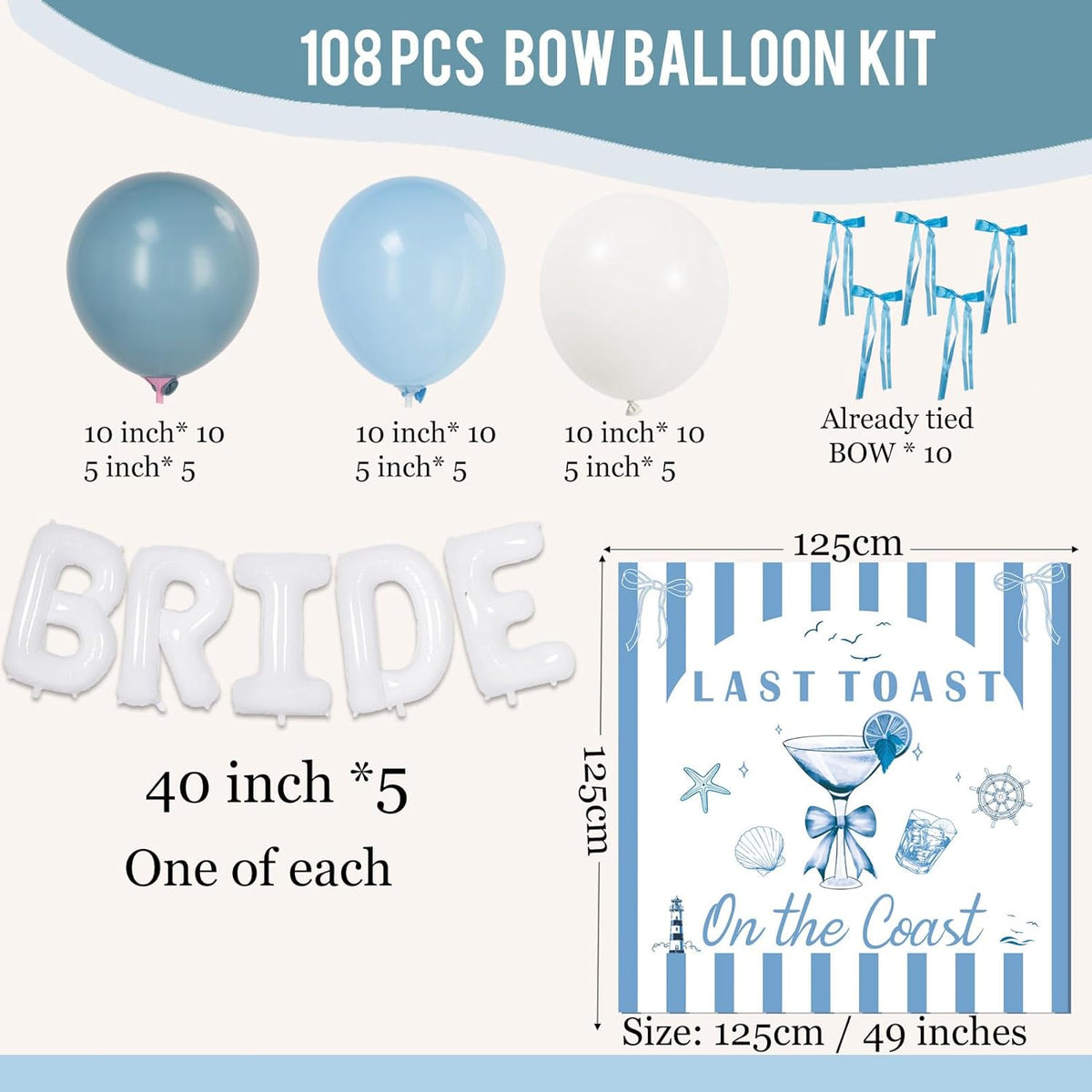 Last Toast on the Coast Bachelorette Decorations Blue bridal shower Balloon Garland Kit with 1.5m