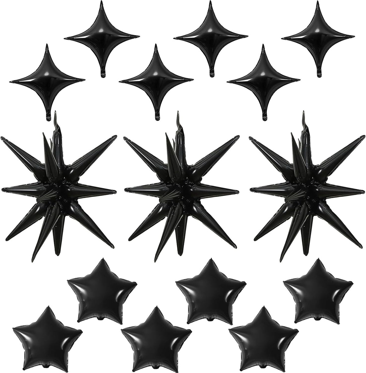 Black Star Balloons, 22in Large Star Balloons Foil 10in 4-Pointed & Black Pentagram Balloon for
