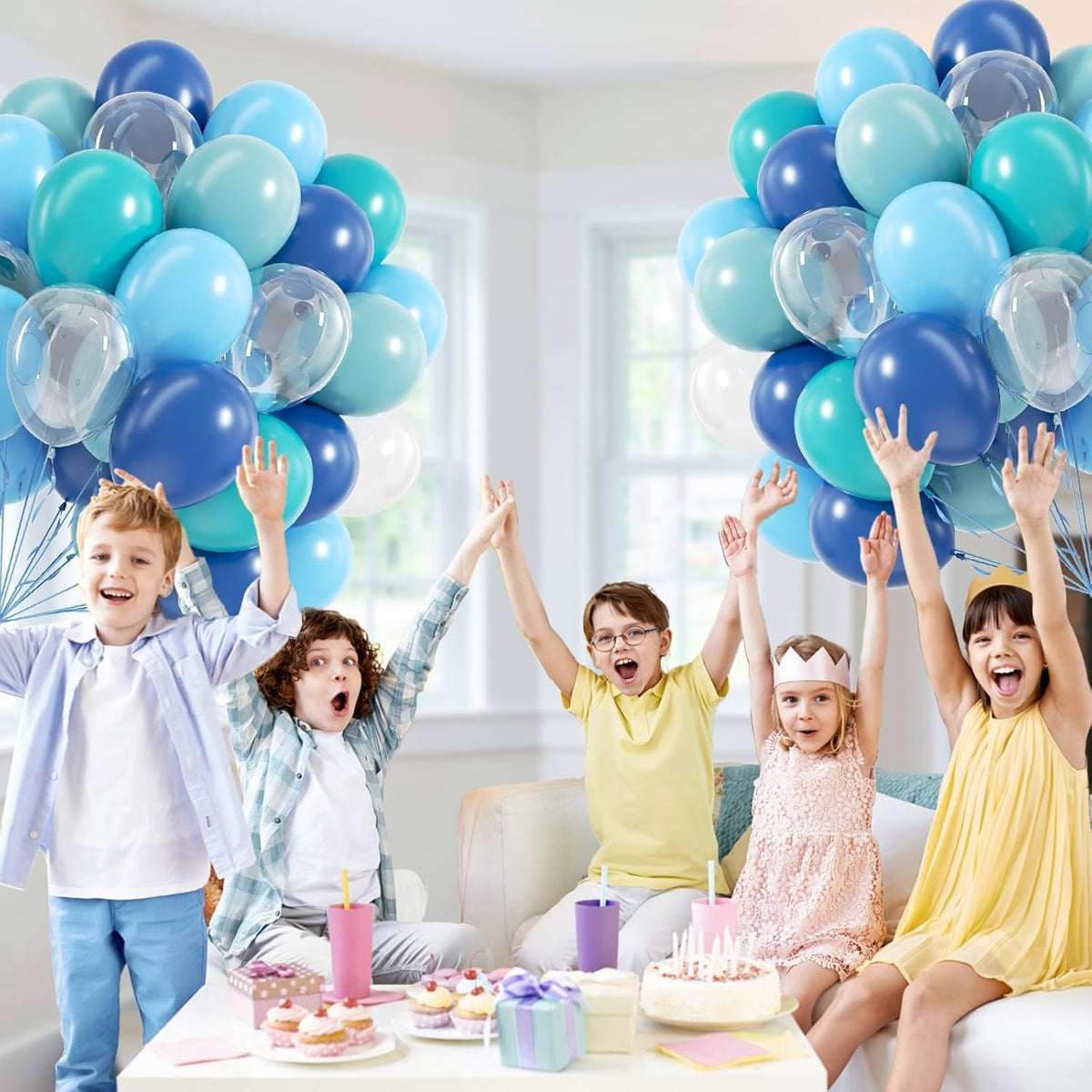 60pcs Under the Sea Balloons, Ocean Balloon with Light Blue Dusty Blue Teal Clear Balloons for