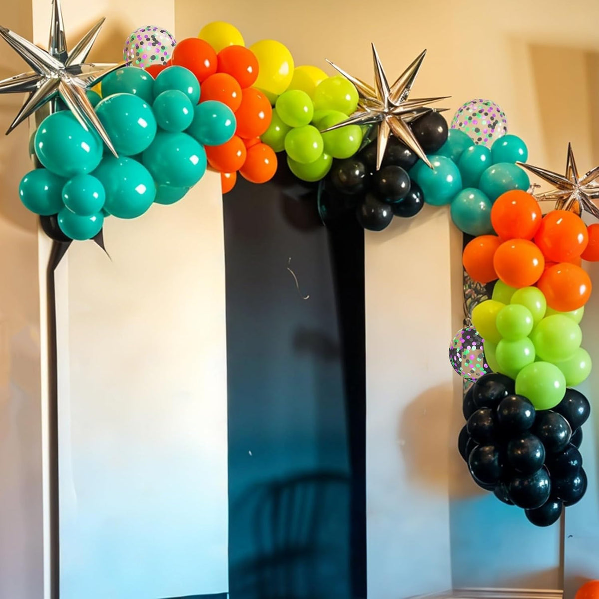 Green Orange Black Balloons, 12 Inch Fruit Green Orange Teal Black Confetti Latex Balloons for Boys