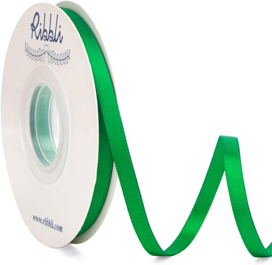 Ribbli Emerald Green Double Faced Satin Ribbon,1/4” x Continuous 25 Yards,Use for Bows Bouquet,Gift
