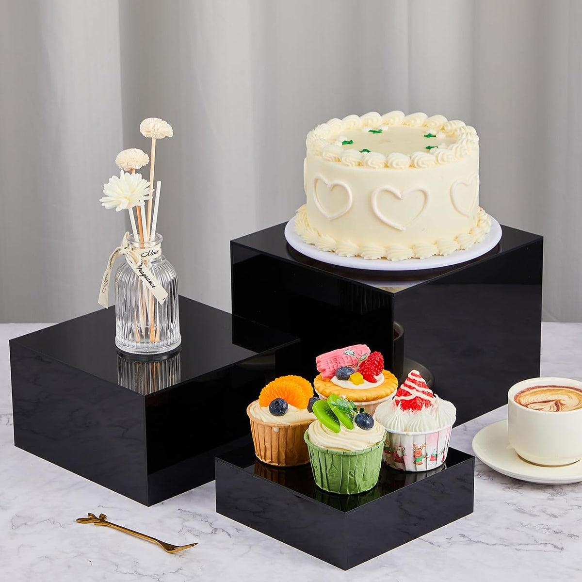 Leinuosen 7 Pcs Large Buffet Risers Set 6" to 12" Acrylic Display Box Catering Dessert Table Riser
