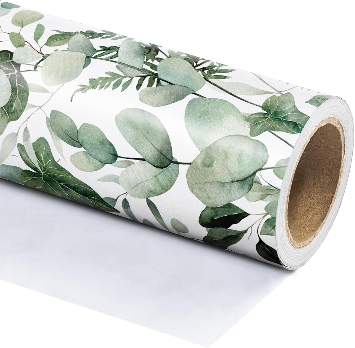 WRAPAHOLIC Eucalyptus Leaves Wrapping Paper Roll - Mini Roll - 17 Inch x 9.8 Feet - Greenery