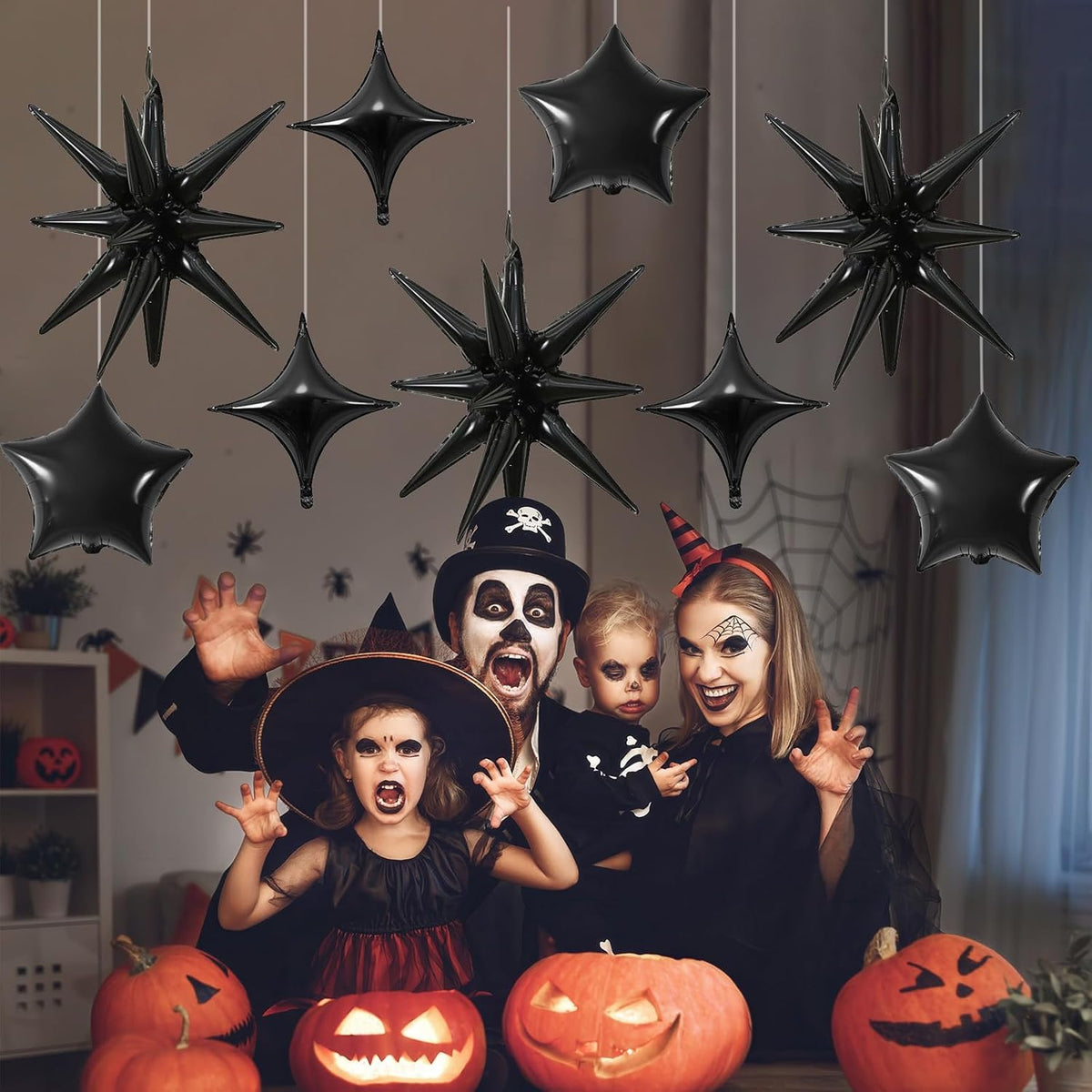 Black Star Balloons, 22in Large Star Balloons Foil 10in 4-Pointed & Black Pentagram Balloon for