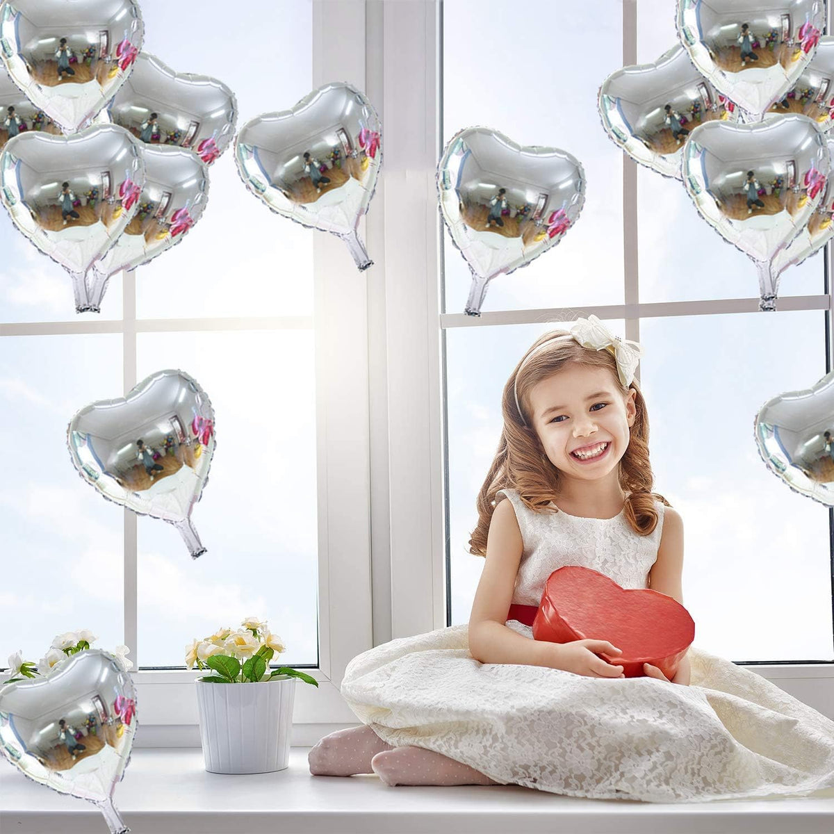 50 Pcs 10 inch Heart Shape Foil Mylar Balloons for Birthday Party Decorations, Wedding Decorations