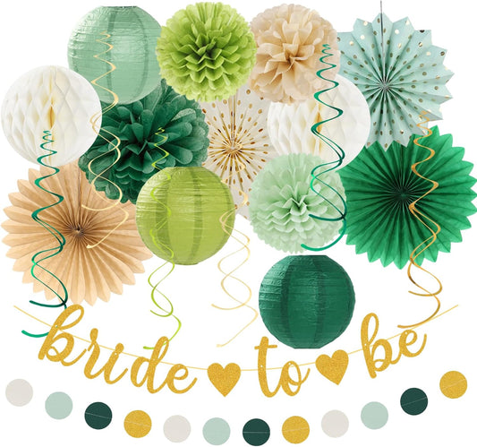 Sage Green Champagne-Gold Bachelorette Party-Decorations - 21pcs Baby Bridal Shower Banner Garland