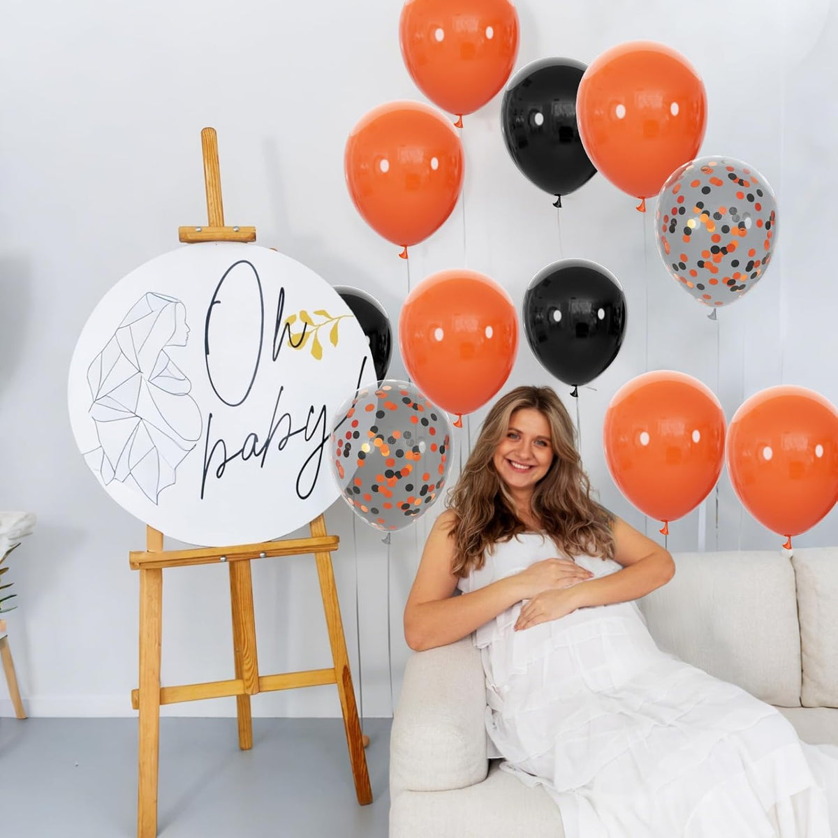 68Pcs Black and Orange Balloons, 12 inch Orange Black Latex Balloon Set with Confetti Ribbons