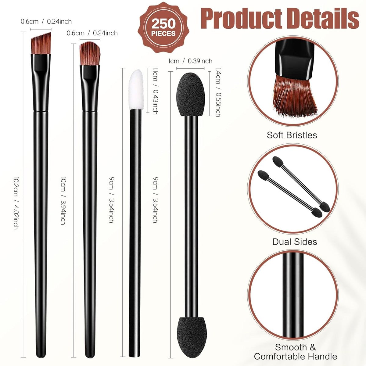 AUHOKY 250Pcs Disposable Eyebrow Brush Set,100 Angled/Round Eyebrow Brushes, 100 Lip Brushes, 50