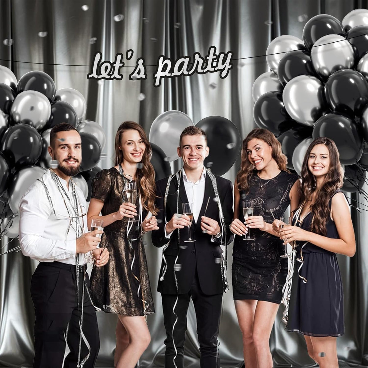 Black and Silver Balloons, 60pcs 12inch Black Metallic Silver Balloons for Graduation 2025 Birthday