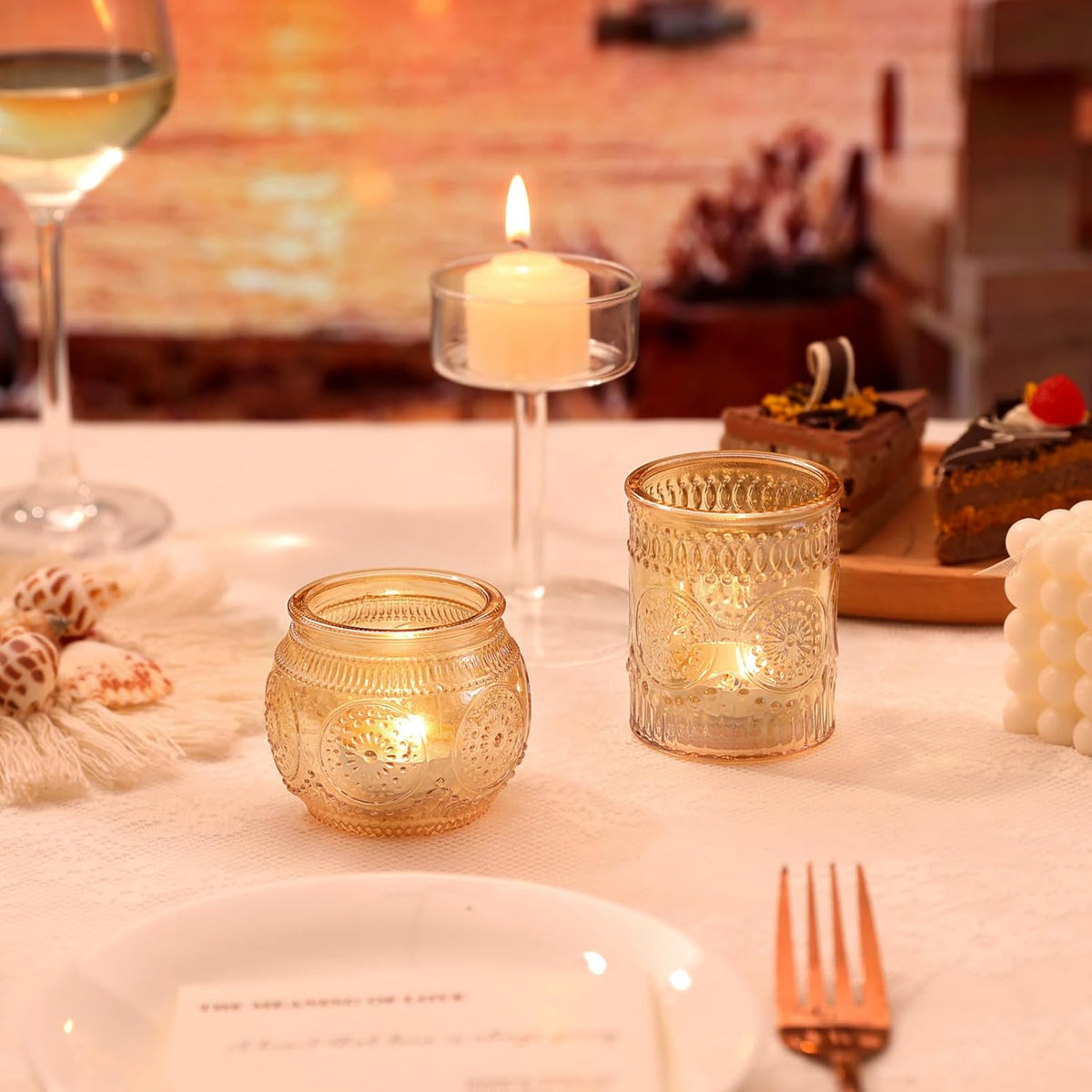 DARJEN 24Pcs Gold Votive Candle Holders - Glass Candle Holder Bulk for Table Centerpiece, Tea