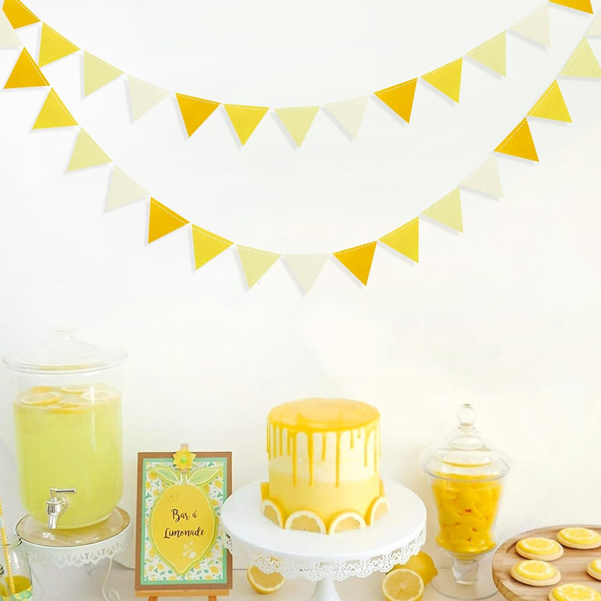 Yellow Party Decorations Ombre Yellow Felt Hanging Triangle Mini Bunting Pennant Banner Flag for