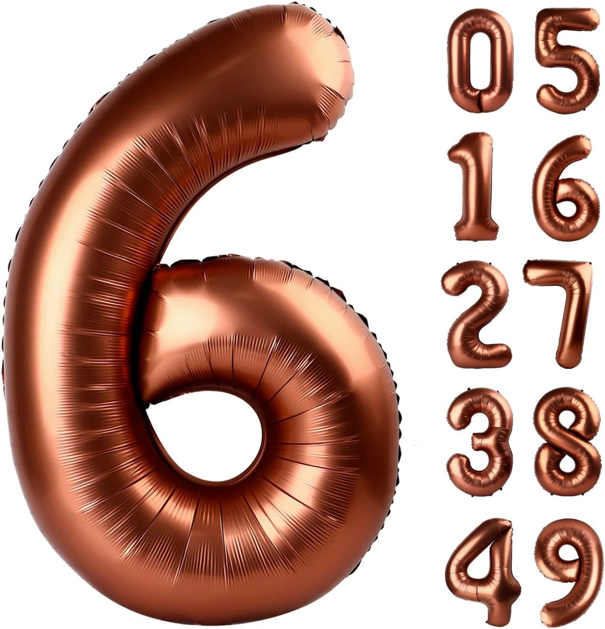 40 Inch Dark Brown Mylar Foil Number 6 Birthday Balloon, Digital Balloons for 6 16 Boy Girl Party