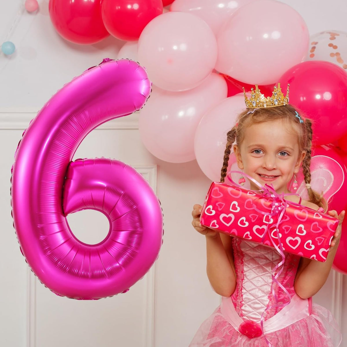 Hot Pink 6 Balloon,40 Inch Number 6 Balloon,6 Birthday Balloon Decorations, Foil Mylar Helium 6