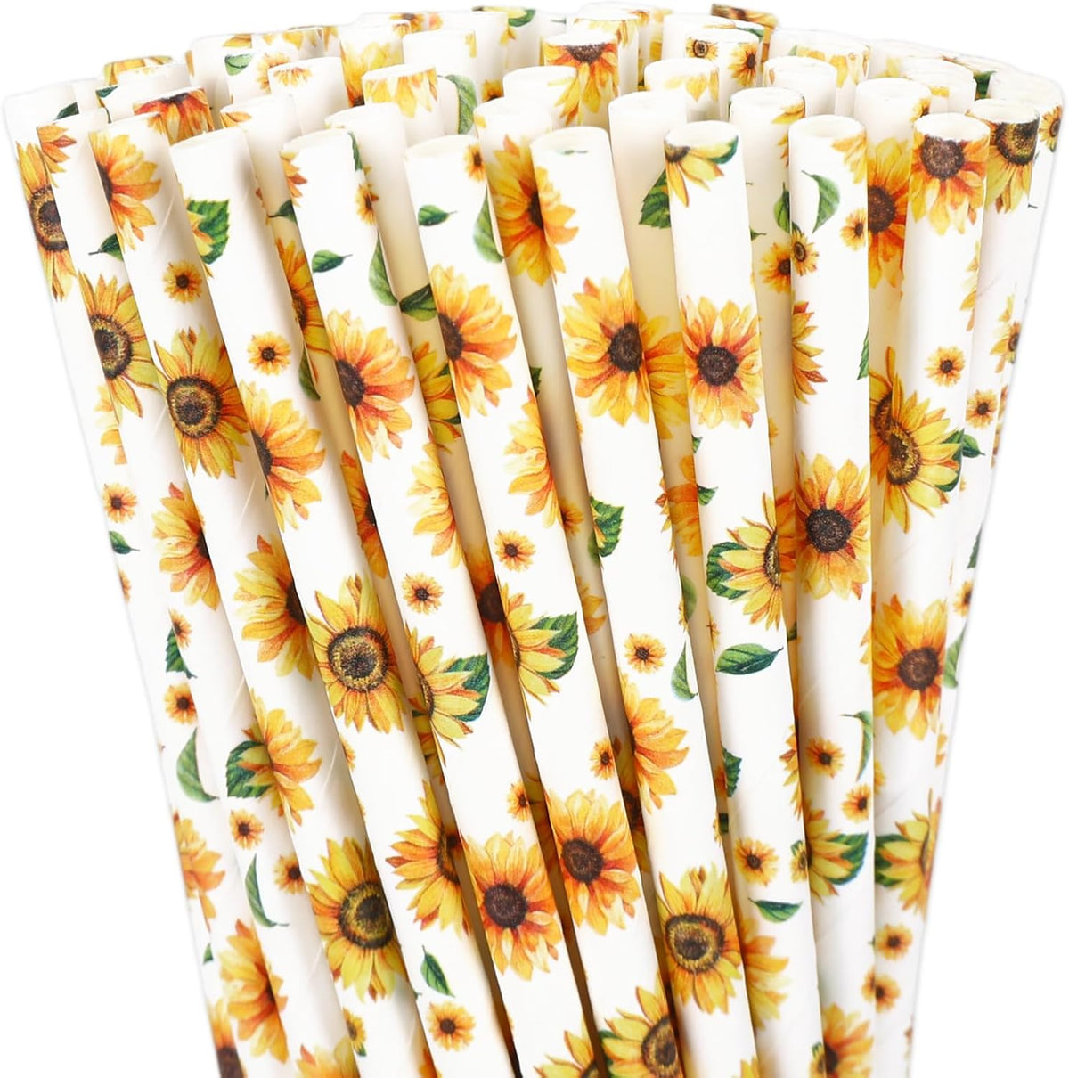200Pcs Sunflower Paper Straws Watercolor Yellow Floral Disposable Drinking Straws Summer Party