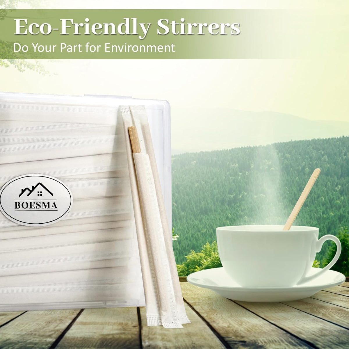 100Pcs Bamboo Coffee Stirrers Individually Wrapped – Coffee Stir Sticks 5.5 Inch, Stir Sticks For