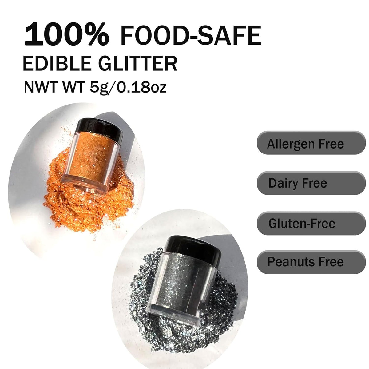 Orange Edible Glitter Black Glimmer Powder for Halloween Cakes Drinks, Colaele Edible Glitter Set