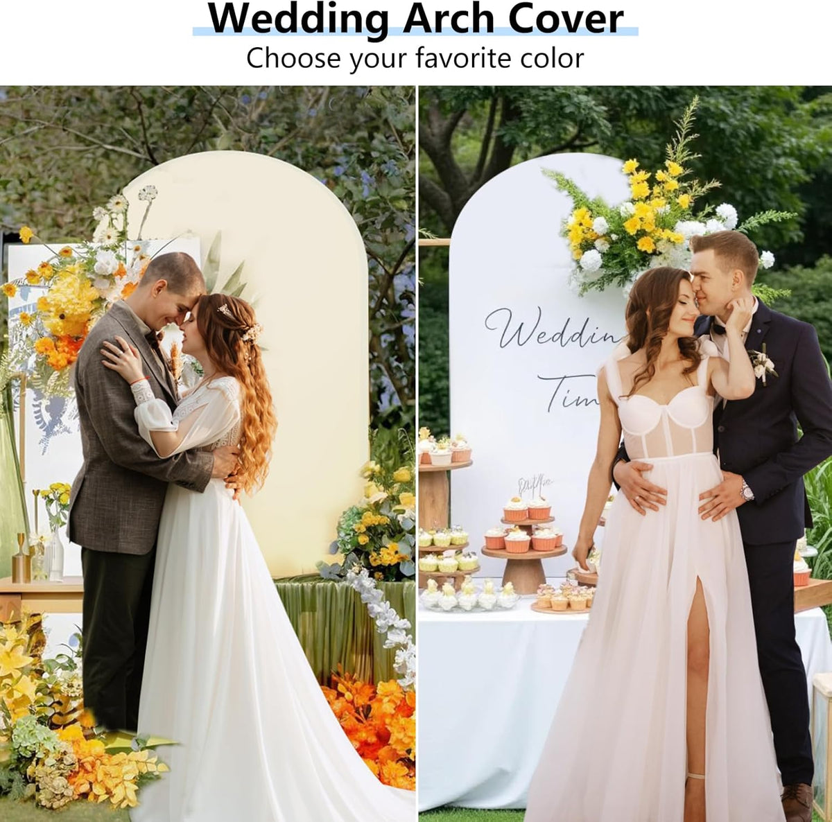 Hemmotop 7.2 ft Arch Backdrop Cover (One Piece Double Color), White and Light Beige Spandex Arch