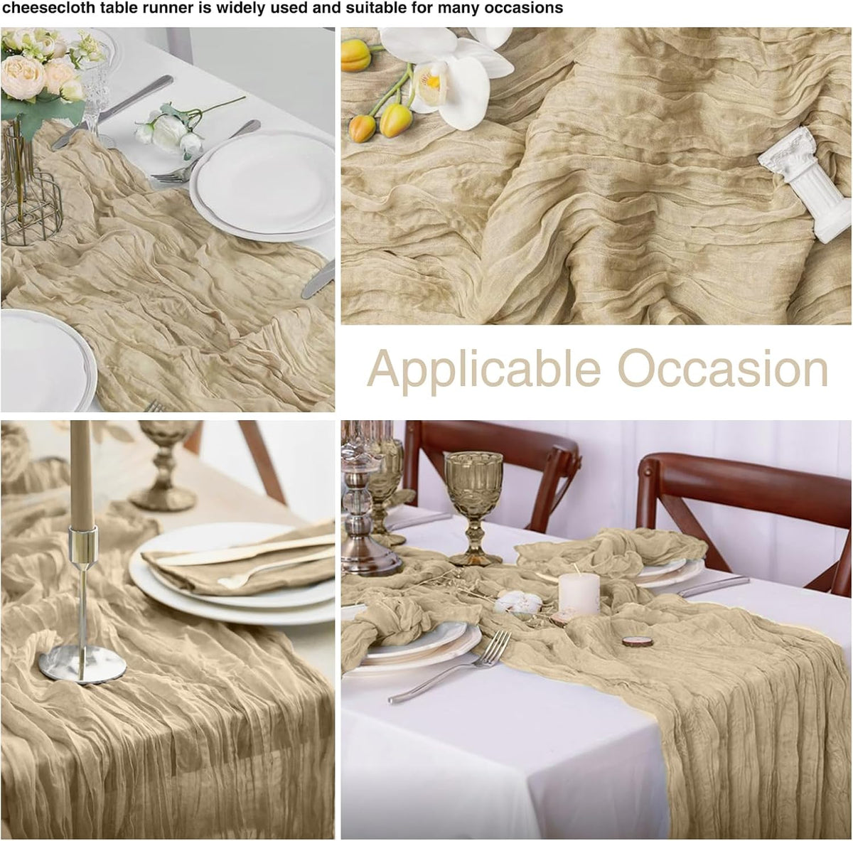 12 Pack Beige 10 Ft Cheesecloth Table Runner 20x121 Inch Boho Wrinkled Sheer Romantic Gauze Decor