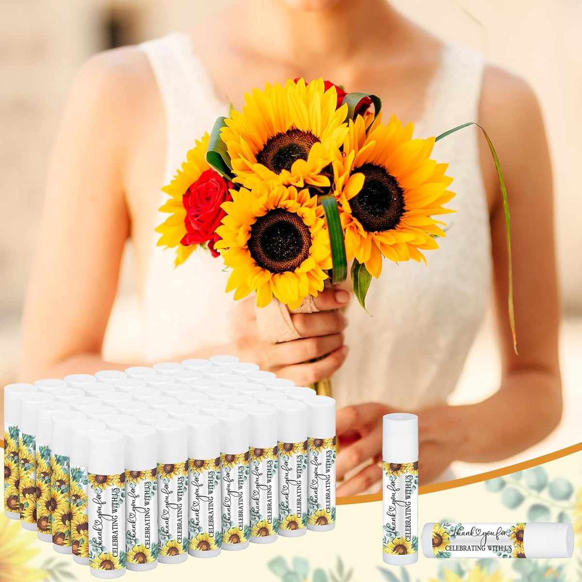 50 Pcs Sunflower Wedding Bridal Shower Gifts Bulk Floral Lip Balm Baby Shower Party Favors Thank