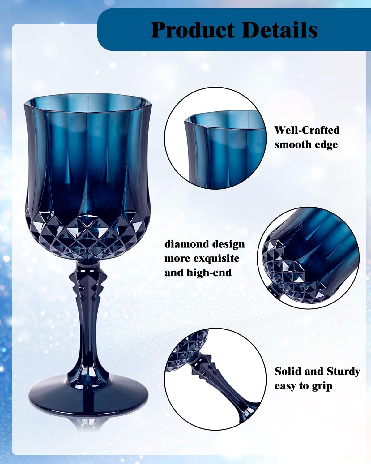 Ciaell 24PCS Blue Plastic Wine Glasses - 7 Oz Plastic Goblets for Party - Blue Vintage Drinking