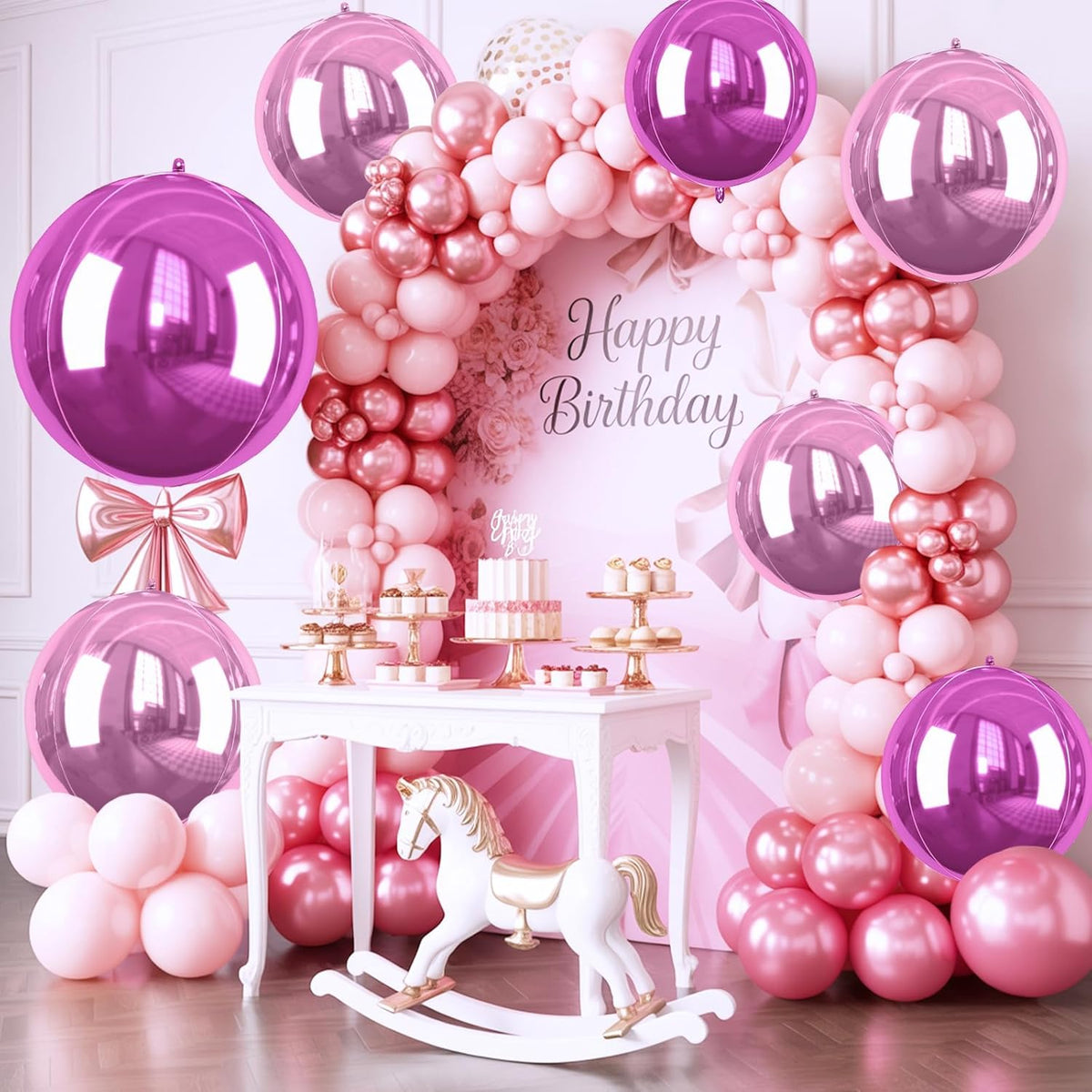 6 Pcs Hot Pink and Pink Balloons, 22 Inch Big Round Foil Balloon for Graduations Birthday Party