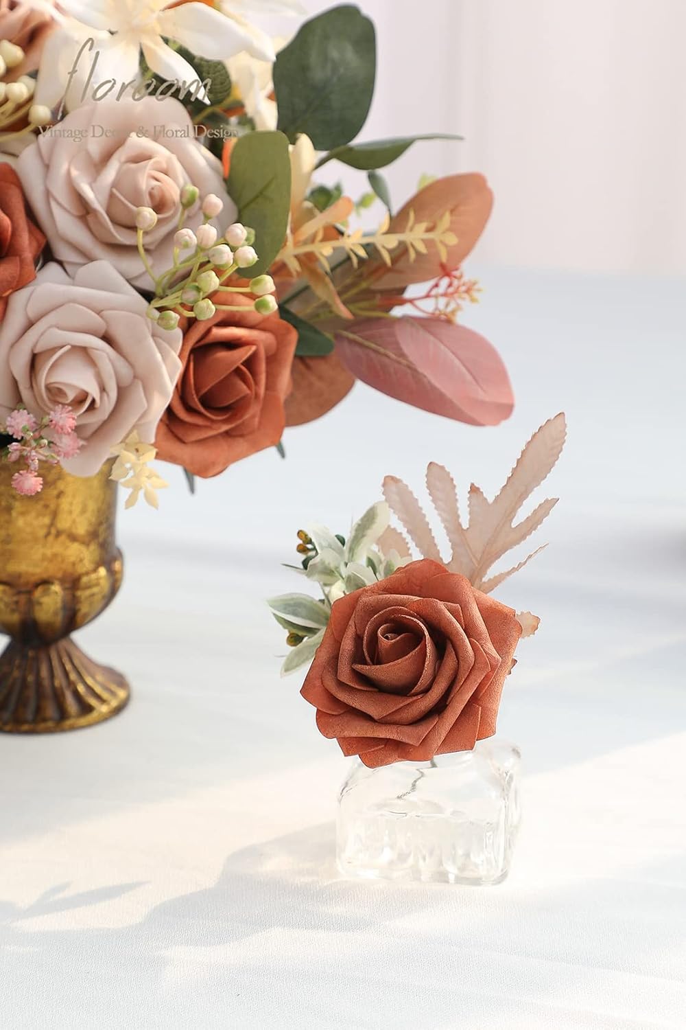 Floroom Artificial Flowers 25pcs Real Looking Burnt Orange Ombre Colors Foam Fake Roses with Stems