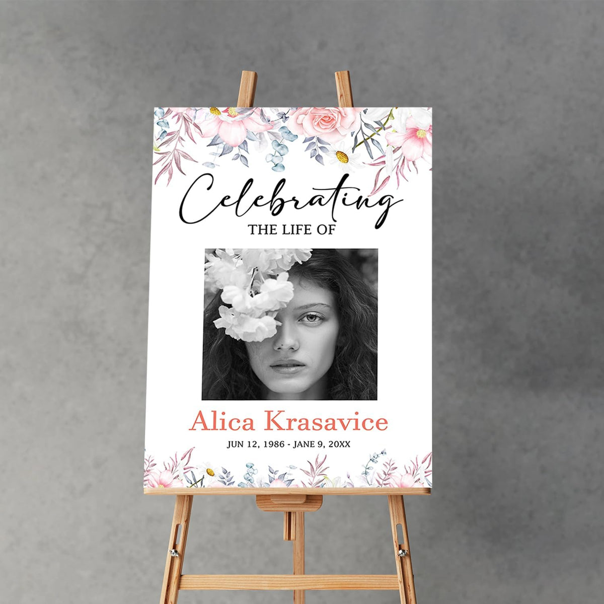 Celebration of Life Welcome Sign Blush Floral Memorial Sign Celebrating The Life of Funeral Sign