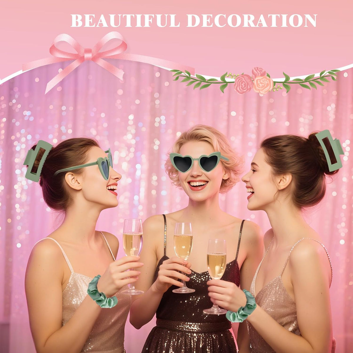 Sage Green Bridesmaid Gifts for Proposal, 12PCS Girls Gift Set with Hair Claws, Scrunchies, Makeup