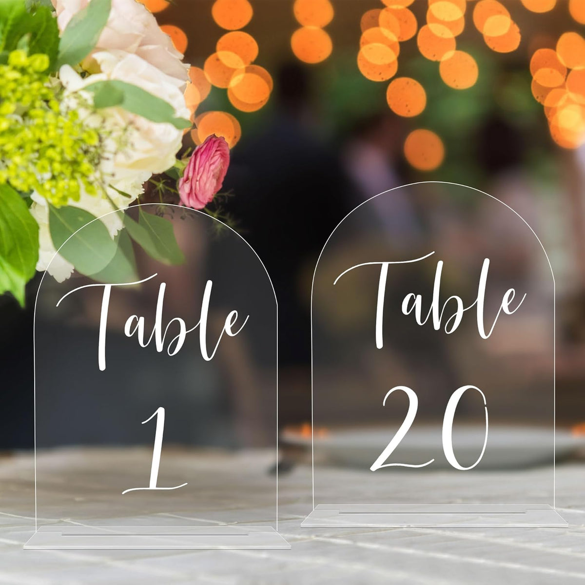 JOYIT Arch Wedding Table Numbers 1-20 with Stands – 5" X 7" Acrylic Table Signs with Clear