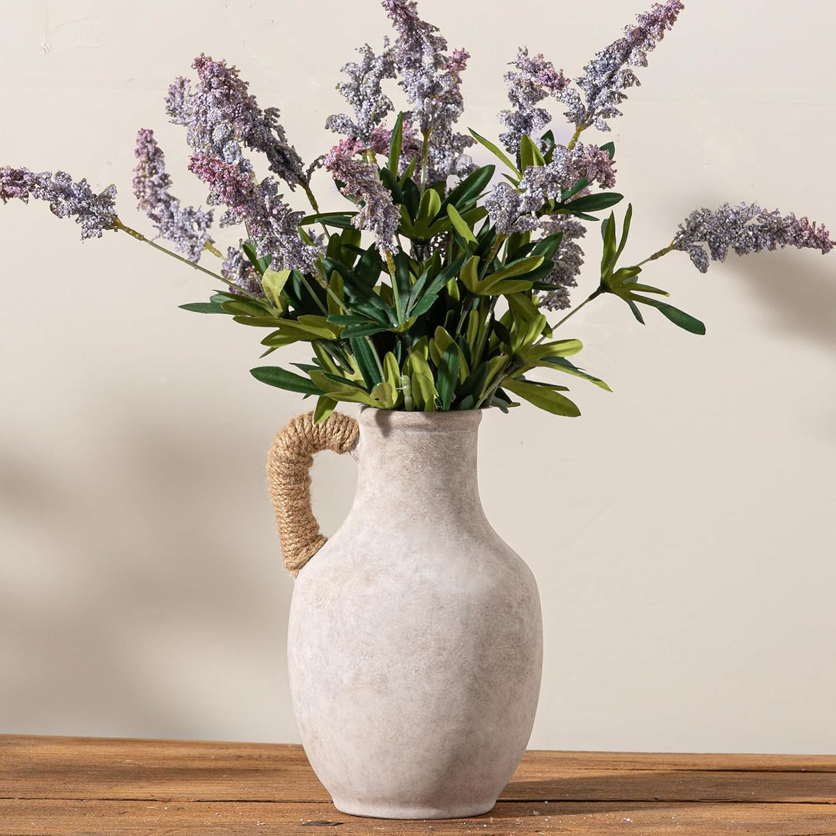 Ceramic Flower Vase Home Decor - 10 Inch Large White Rustic Table Flowers Vases Living Room Bedroom