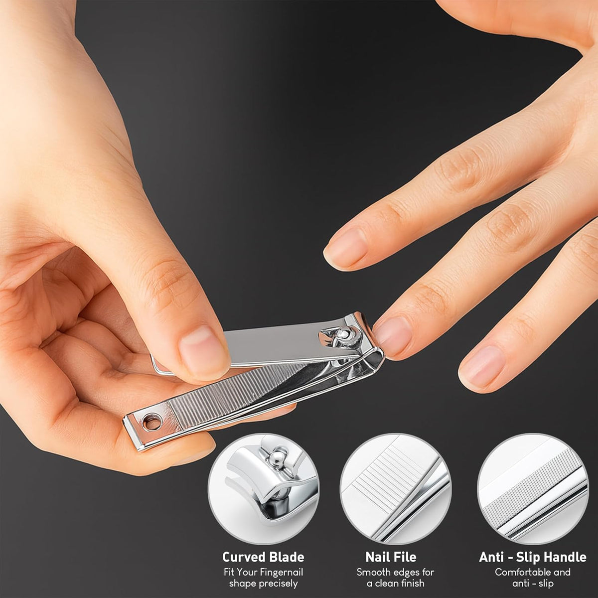 UM Supplies Cuticle Nipper with 2 Pushers and Nail Cutter 4 Pieces Travel Set + Storage Pouch
