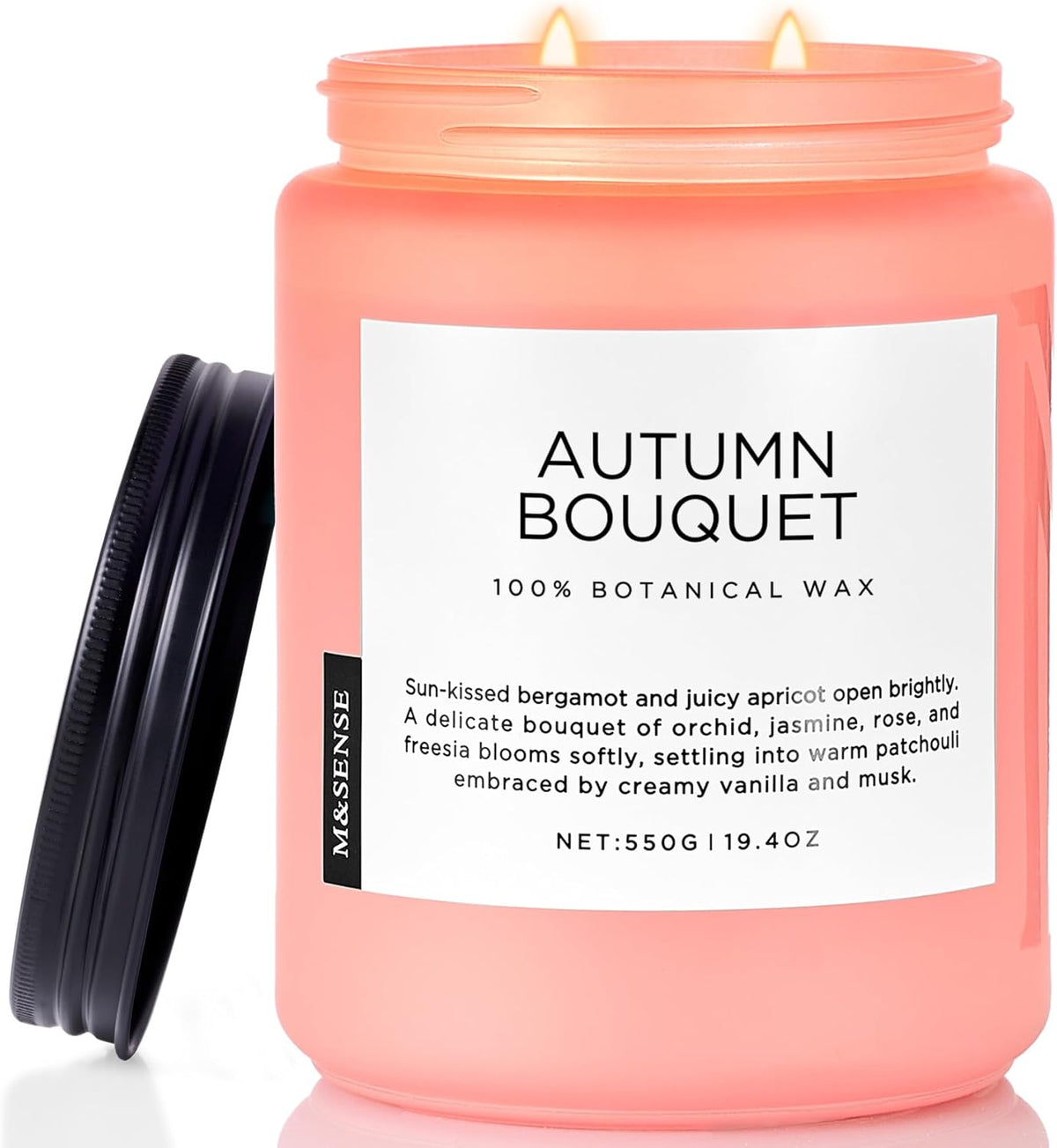 M&SENSE Fall Candle Autumn Flower Scented, Large 19.4oz Natural Soy Wax 110 Hours Burn Time Clean