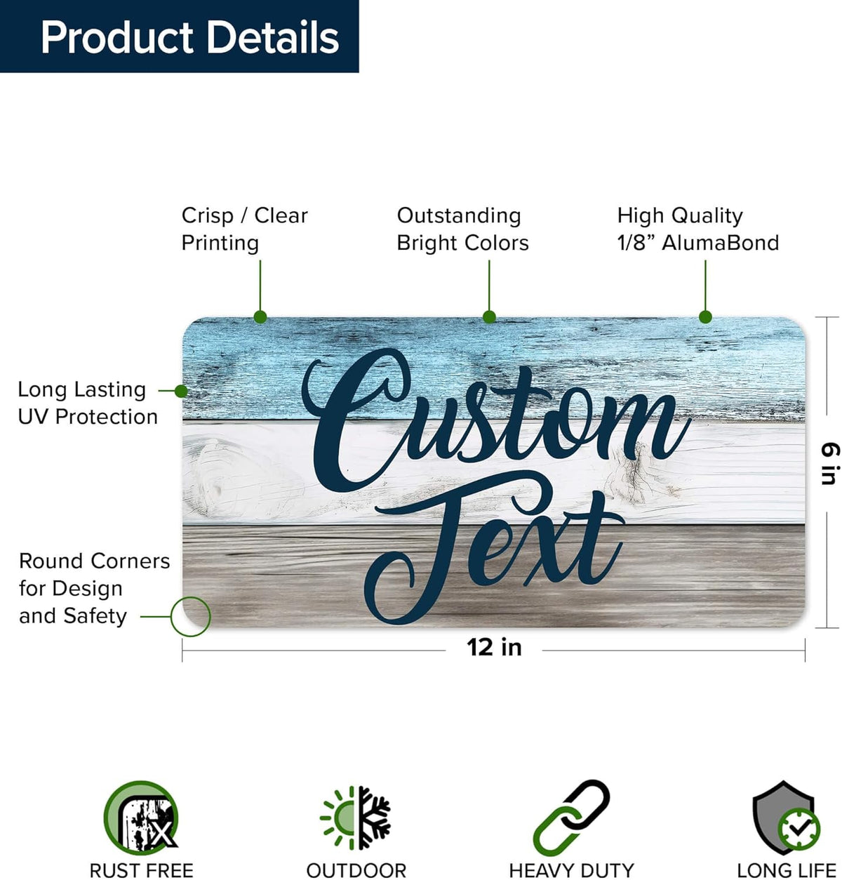 Custom Sign, Custom Street Sign, 11 Font Colors, 13 Font Styles, 4 Hole Options, 22 Sizes, 6x12