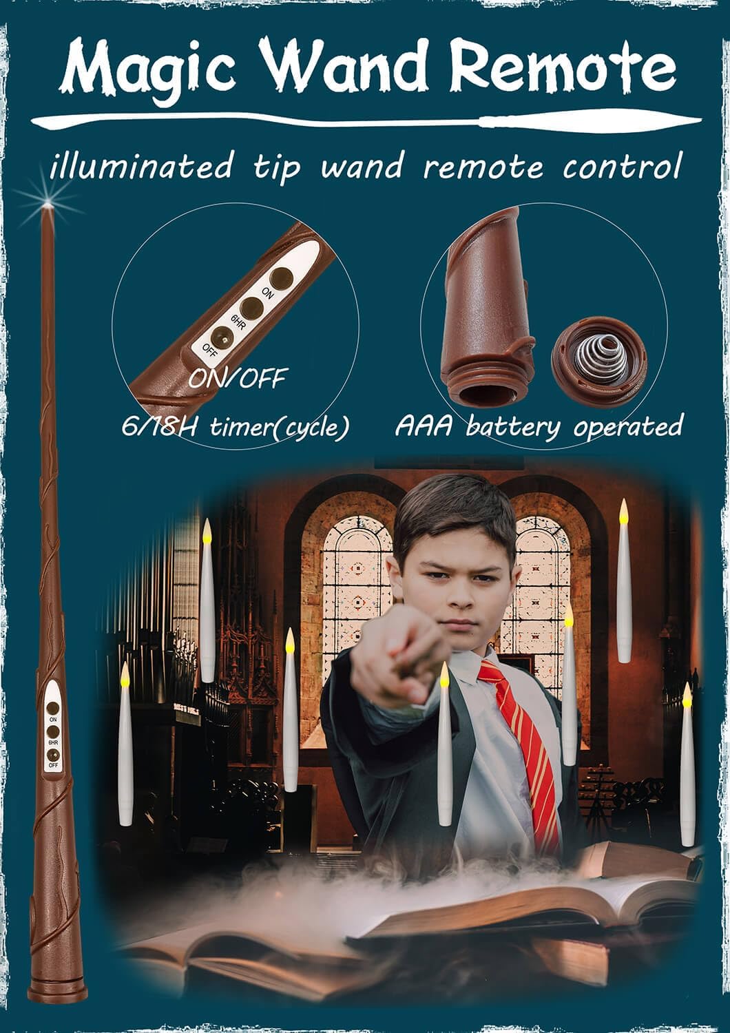 Leejec Floating Candles with Magic Wand Remote (6/18H Timer), 20pcs 6.1” Hanging Flameless Taper