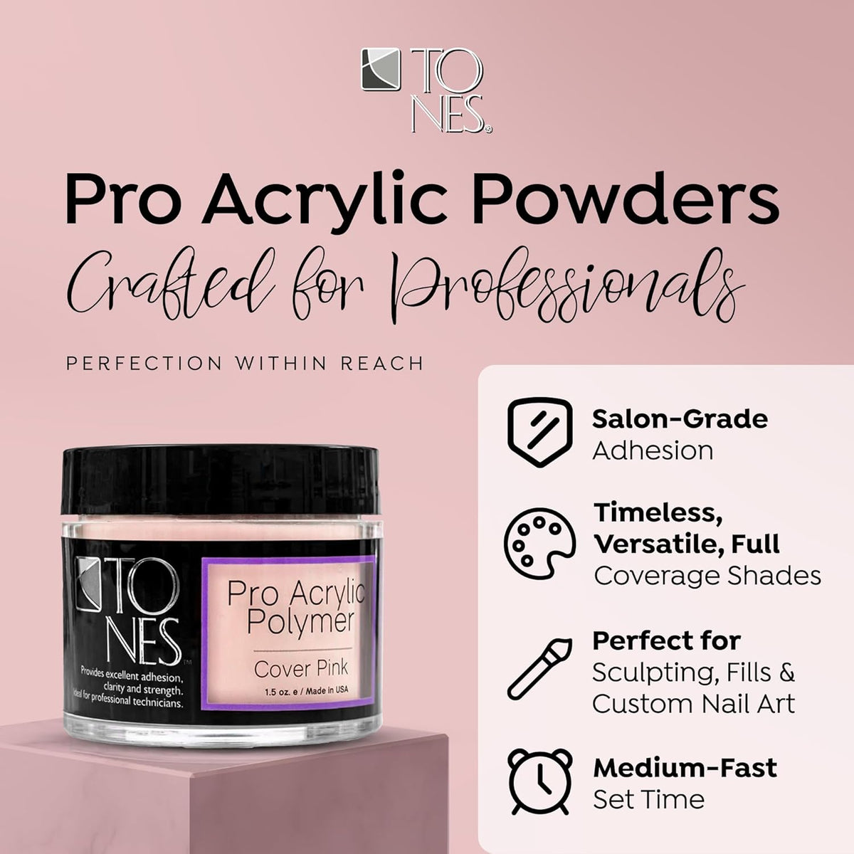 Tones Pro Acrylic Nail Powder, Cover Pink (Soft Nude Pink), (8.5 Fl Oz) - Long-Lasting &