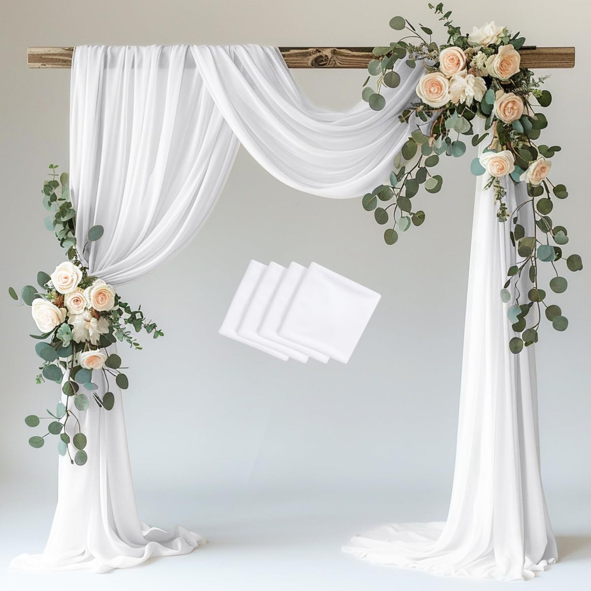 Wokceer Wedding Arch Draping Fabric 4 Panels 28.7" x 20FT White Sheer Fabric Backdrop Arch Draping
