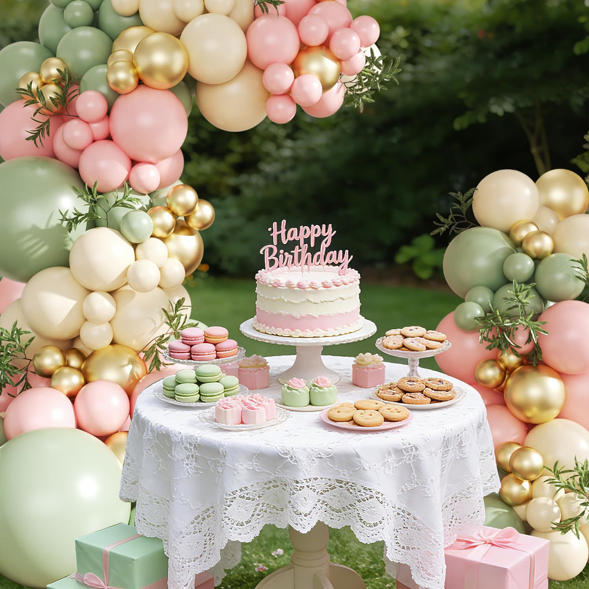 Pink and Green Gold Balloon Arch Kit for Baby Shower Birthday Decorations